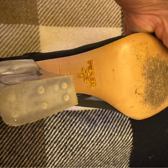 Prada Black Sheer Shoes with sewn-in straps and crystal clear heels . Size 7.5. - Picture 2 of 6